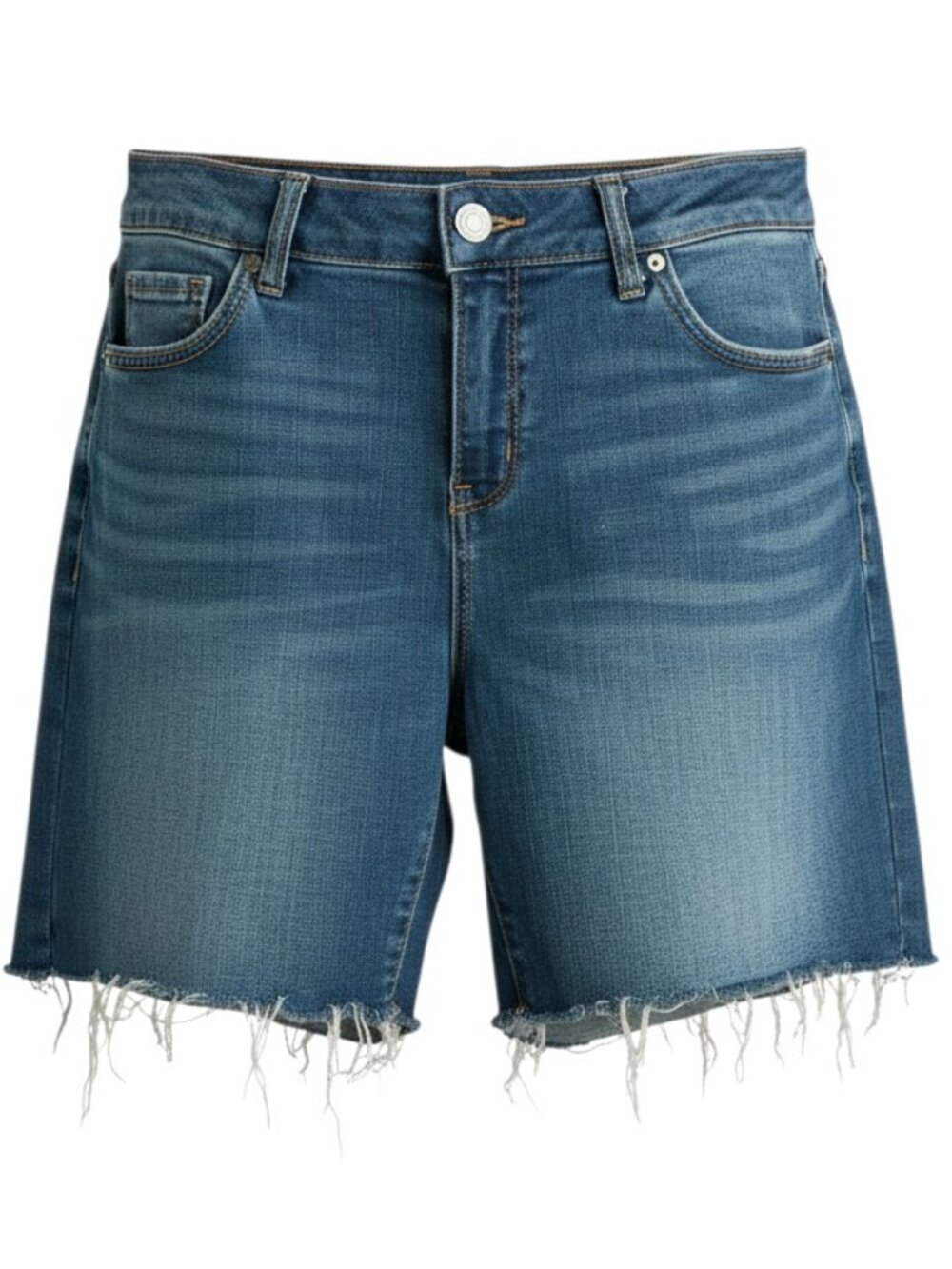 Time and Tru Medium Wash Denim Cutoff Jean Shorts Size 10 Mid Rise Frayed Hem
